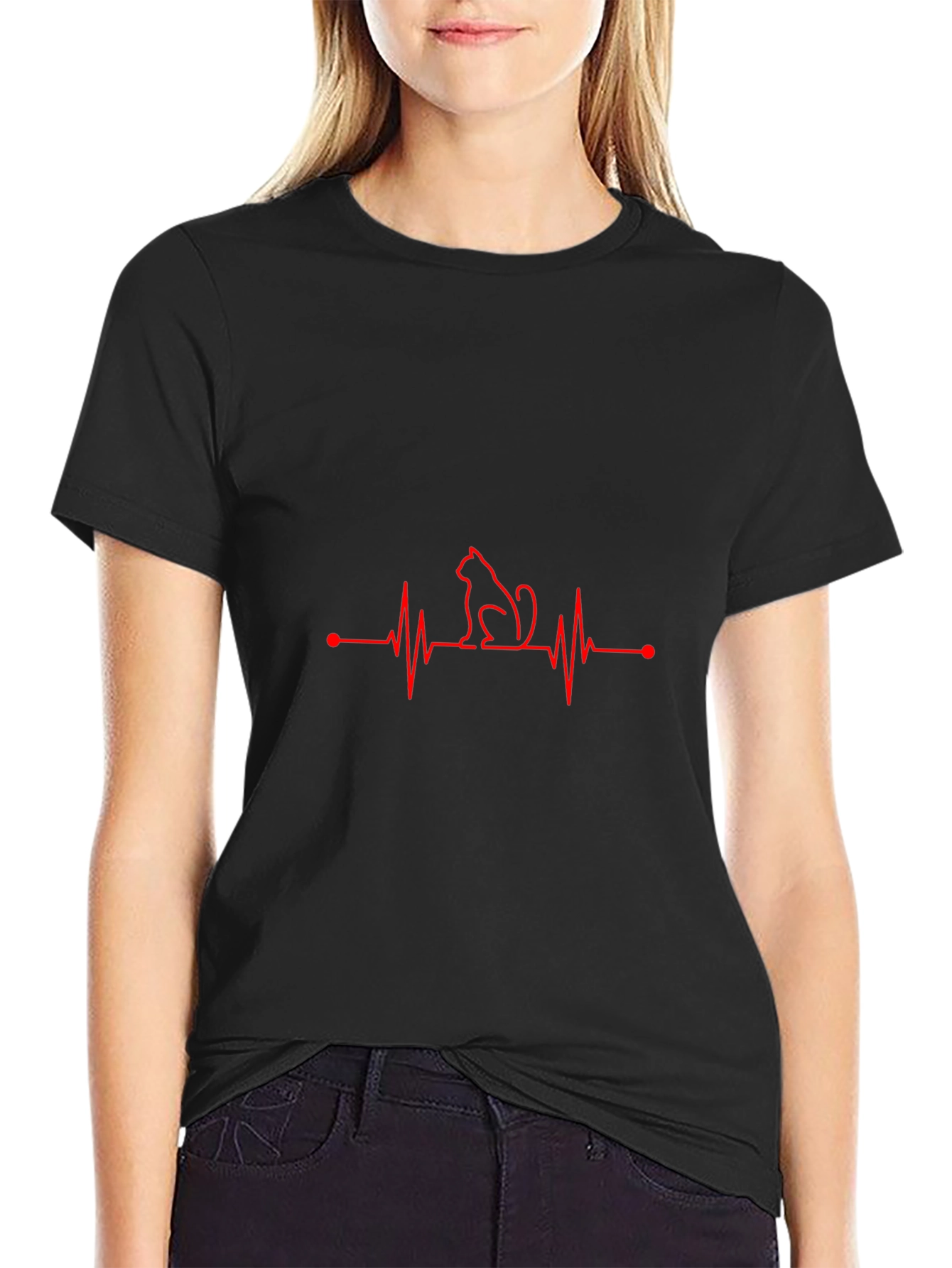 Cat Heartbeat T-Shirt - Black
