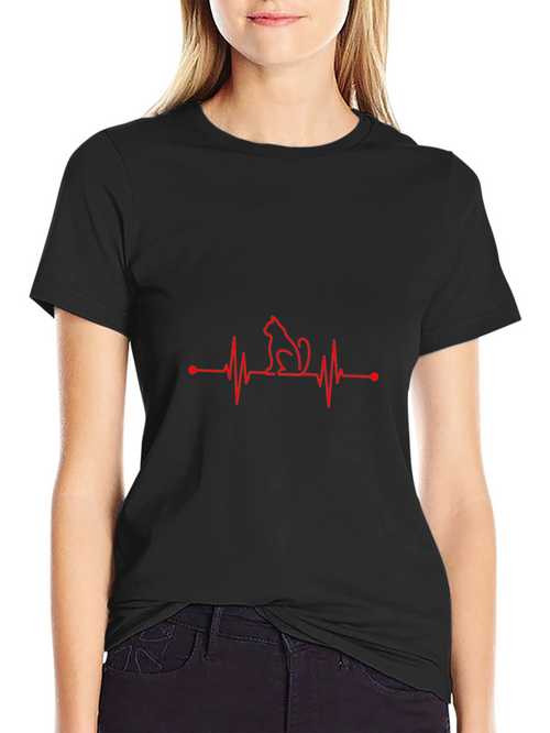 Cat Heartbeat T-Shirt - Black