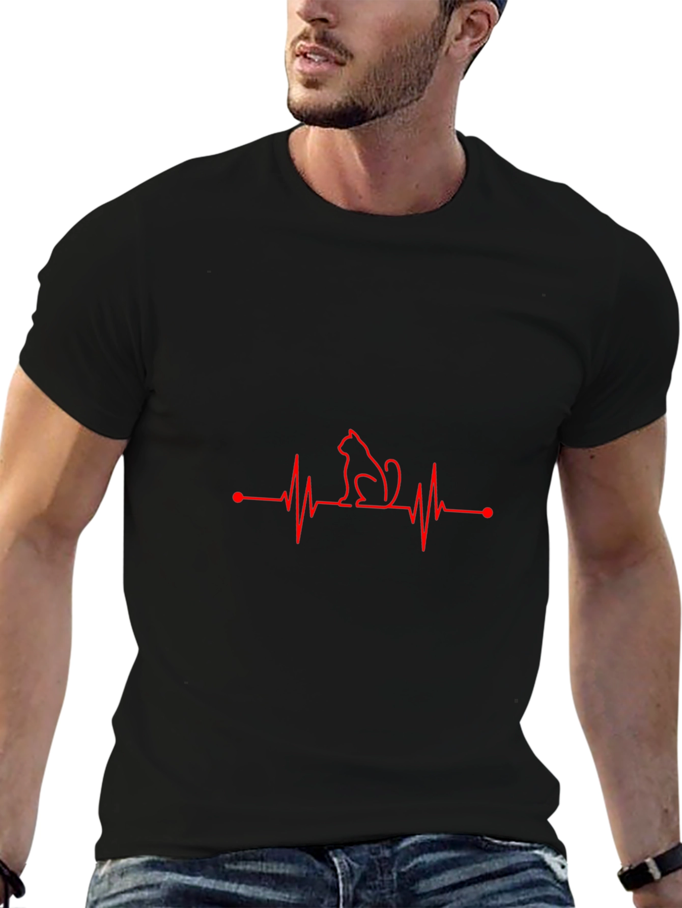 Cat Heartbeat T-Shirt - Black