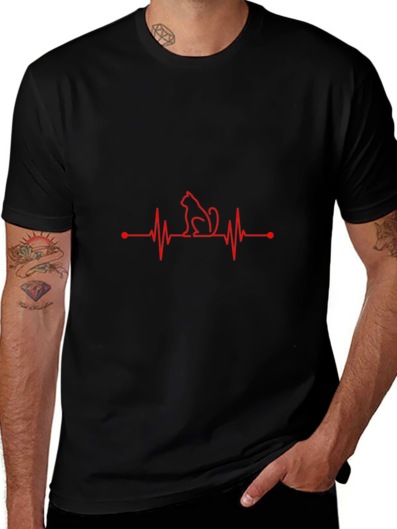 Cat Heartbeat T-Shirt - Black