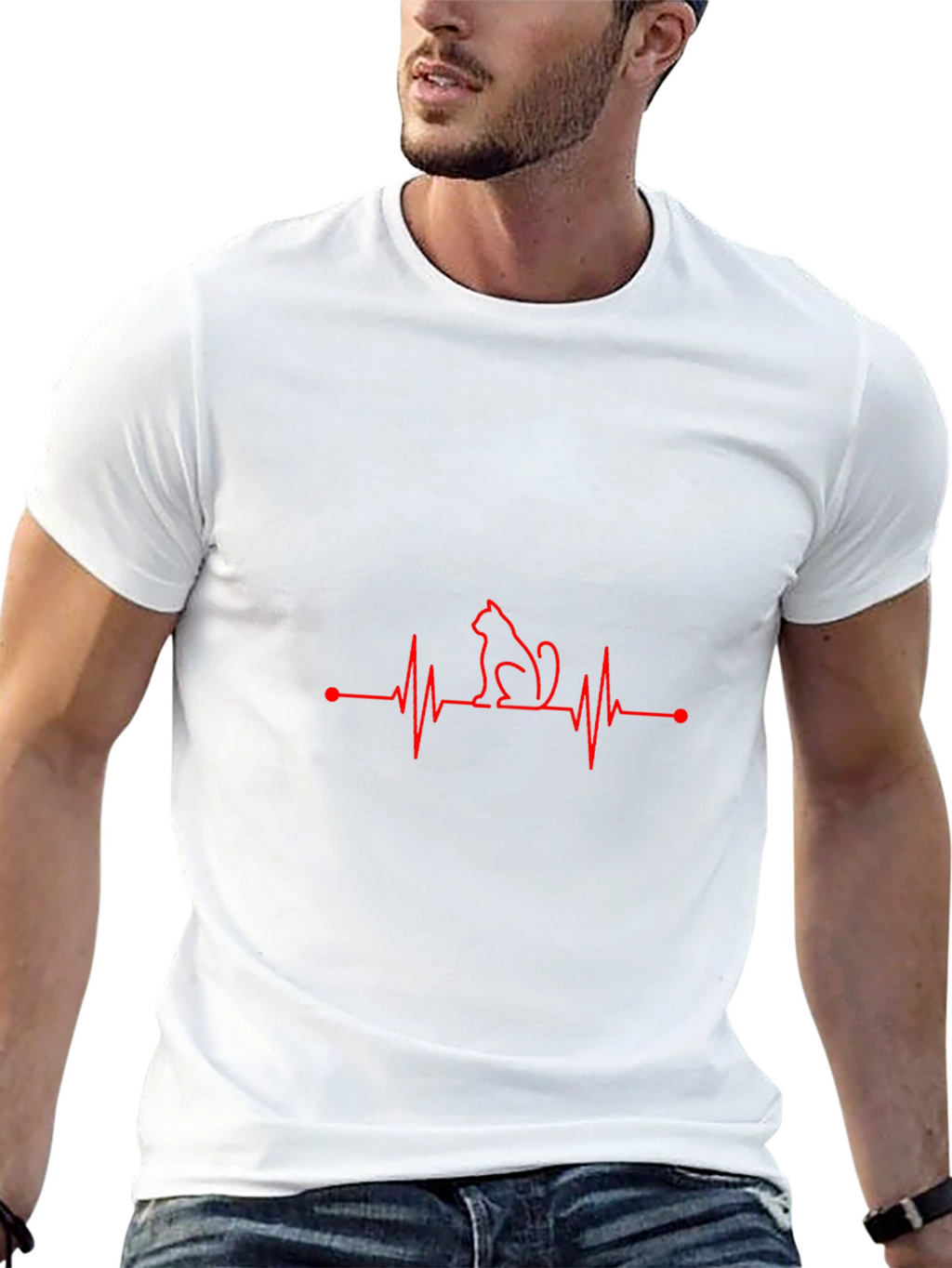 Cat Heartbeat T-Shirt - Black