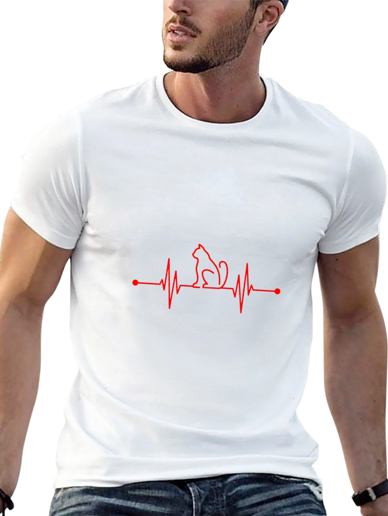 Cat Heartbeat T-Shirt - Black