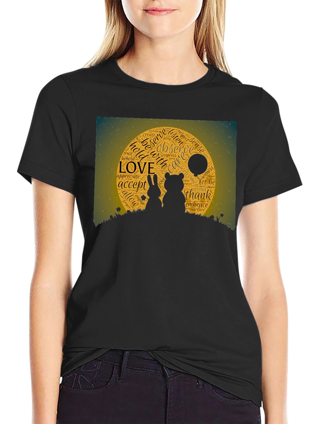 Love Word Art Black T-Shirt