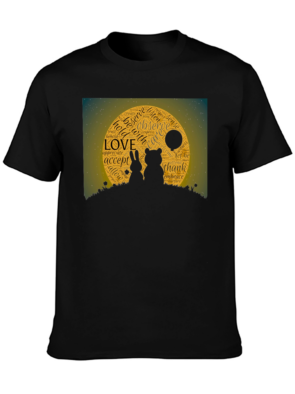 Love Word Art Black T-Shirt