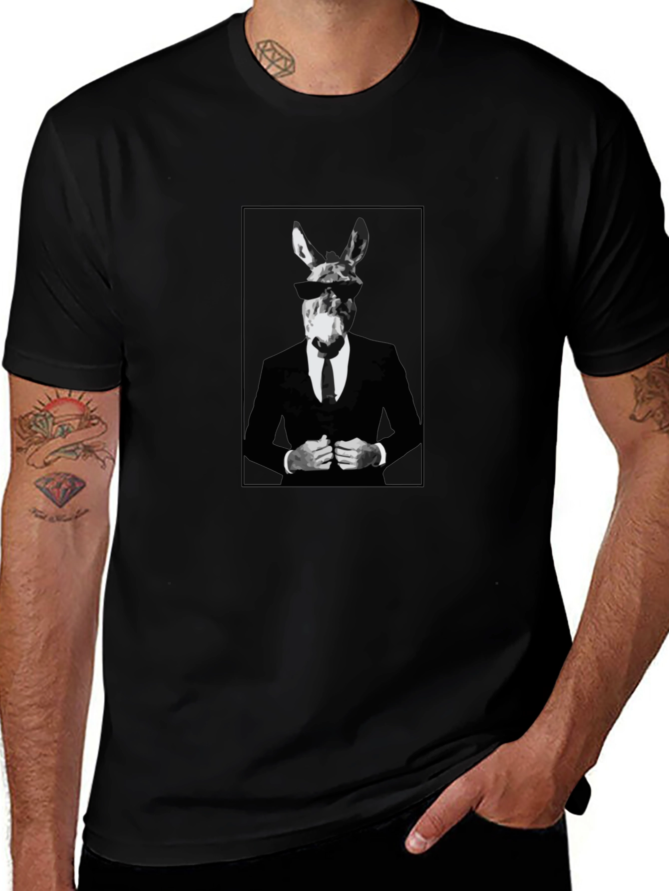 Black T-Shirt with Donkey Suit Graphic