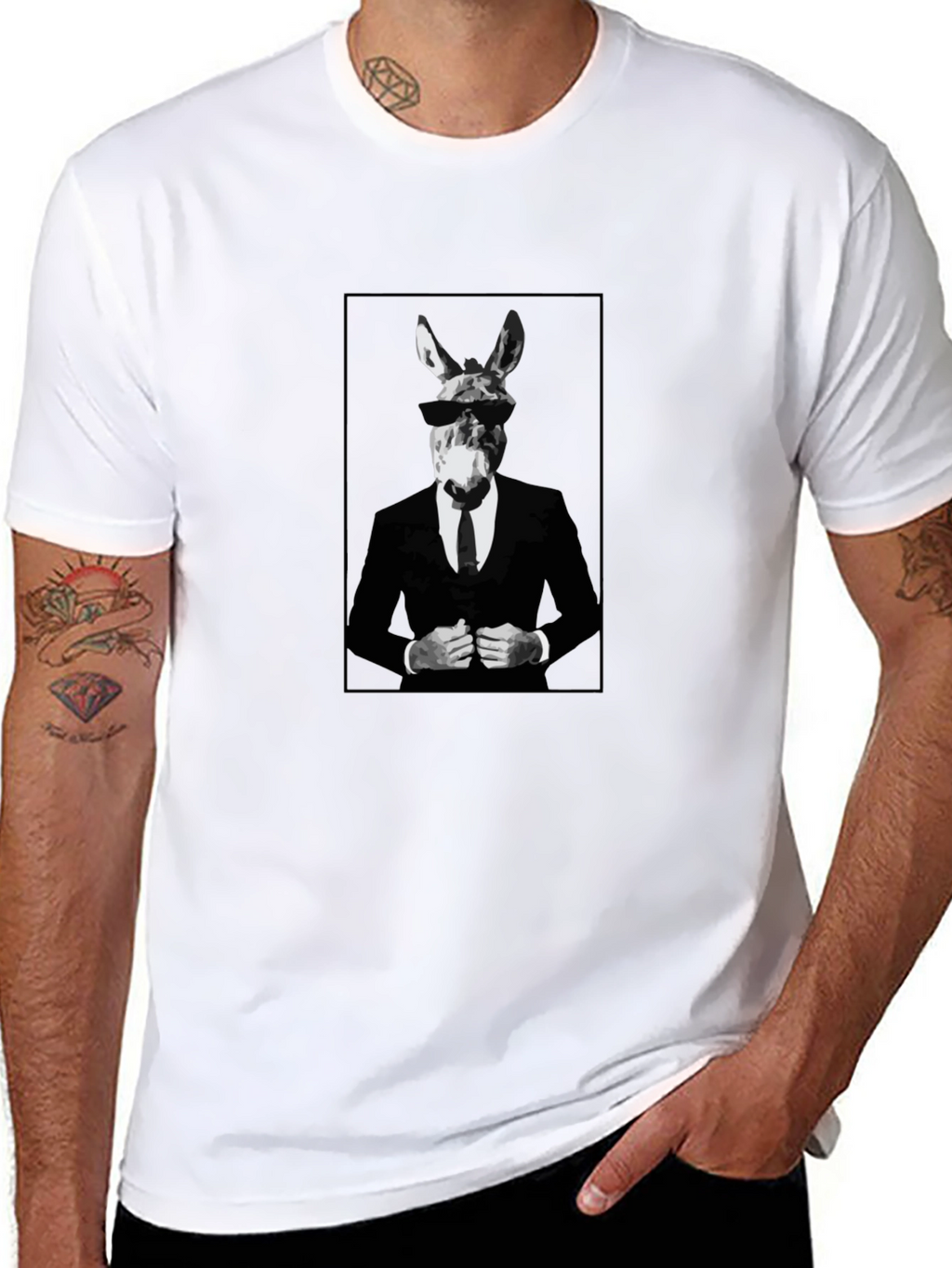 Black T-Shirt with Donkey Suit Graphic
