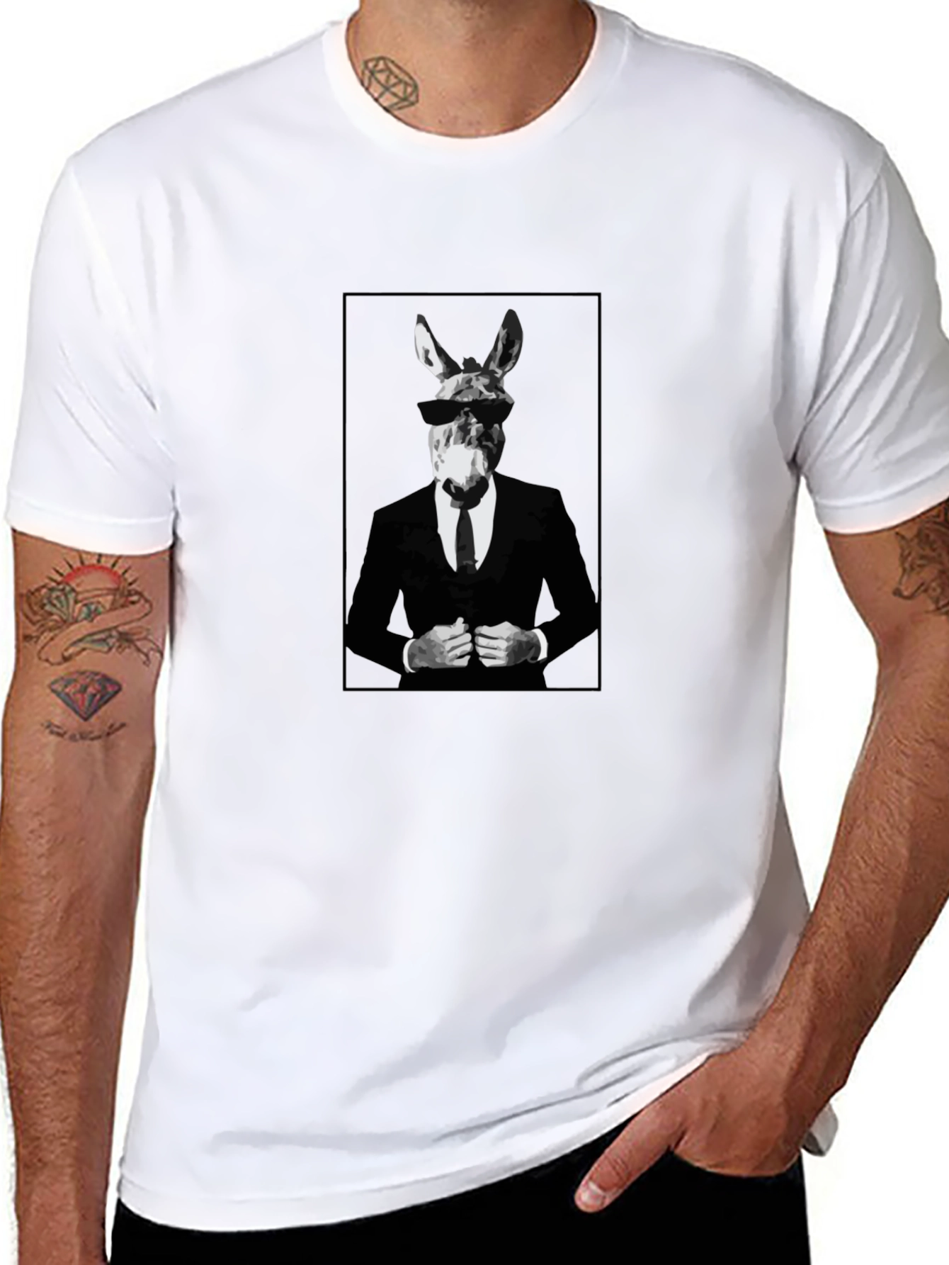 Black T-Shirt with Donkey Suit Graphic