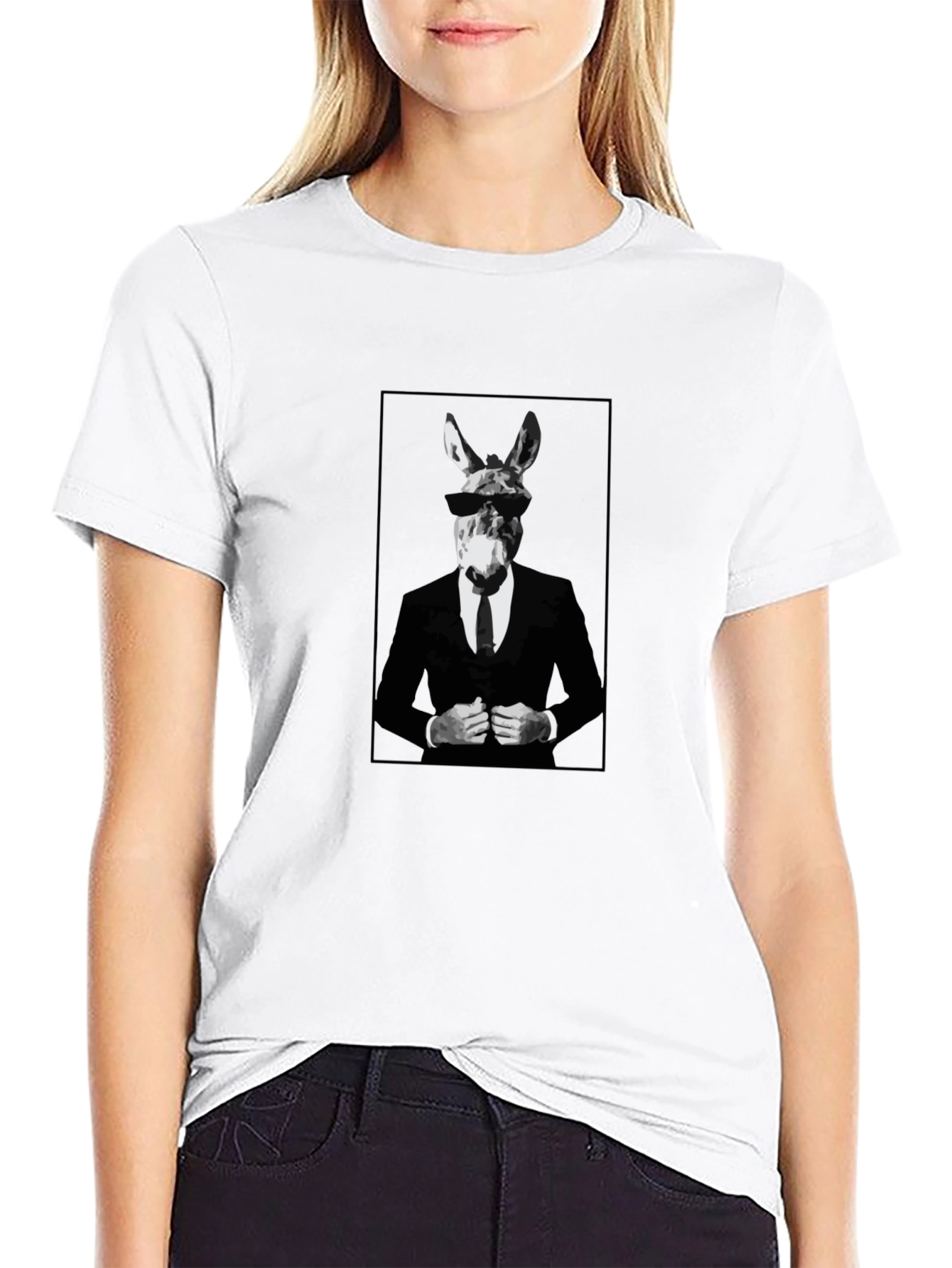 Black T-Shirt with Donkey Suit Graphic