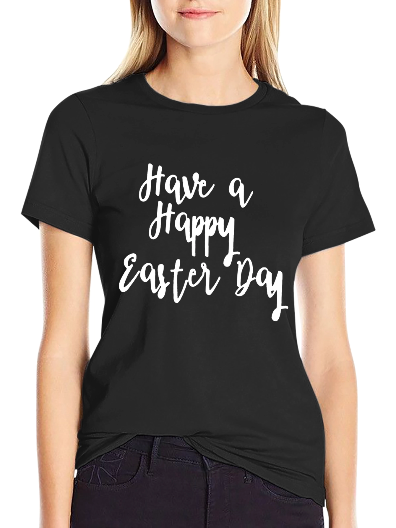 Happy Easter Day Graphic Tee - Black Cotton T-Shirt