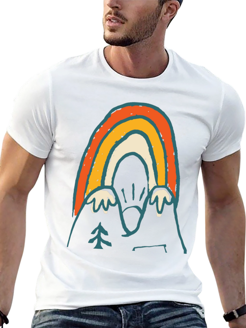 Retro Mountain Rainbow Graphic Tee - Black