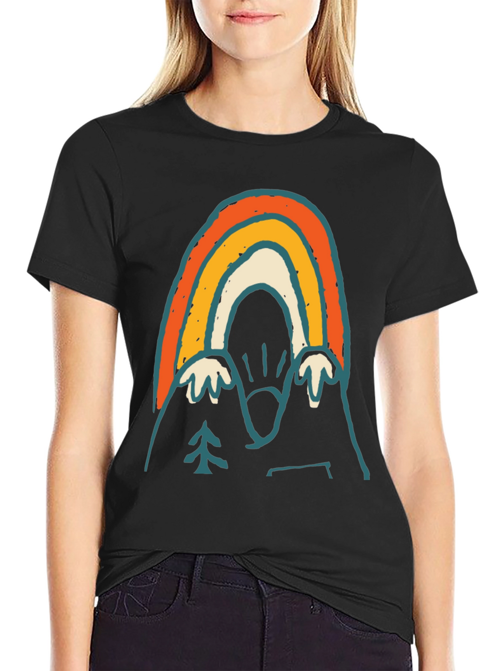 Retro Mountain Rainbow Graphic Tee - Black