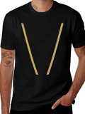 Gold Chain Print Black T-Shirt