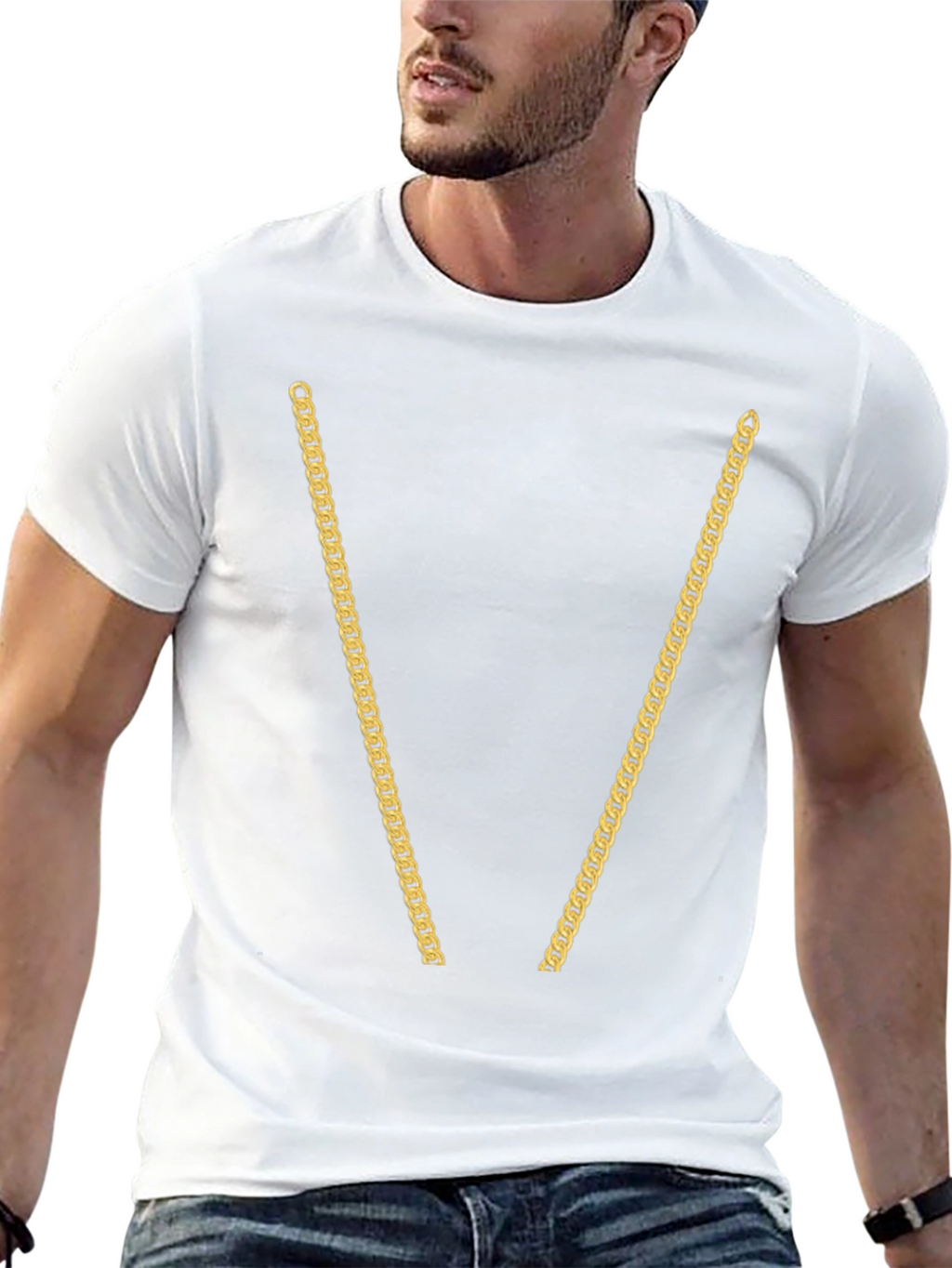 Gold Chain Print Black T-Shirt