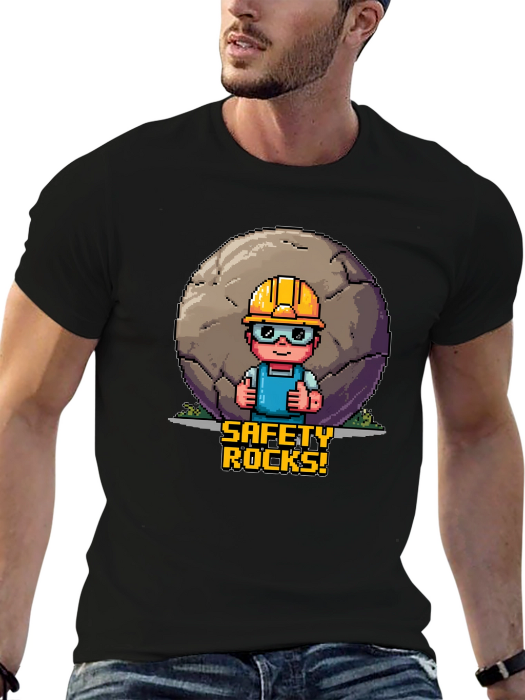 Safety Rocks T-Shirt - Pixel Art Graphic Tee