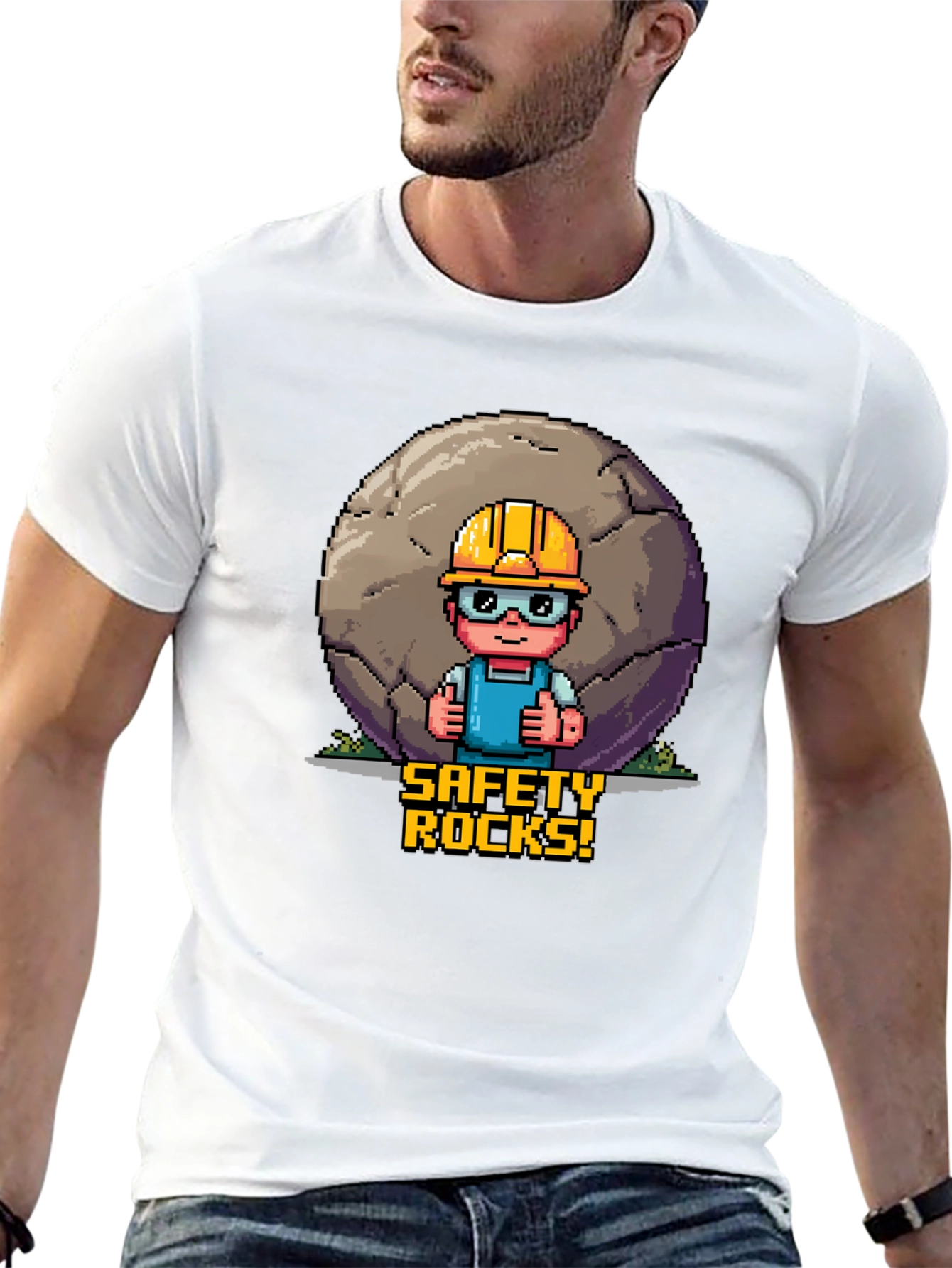 Safety Rocks T-Shirt - Pixel Art Graphic Tee