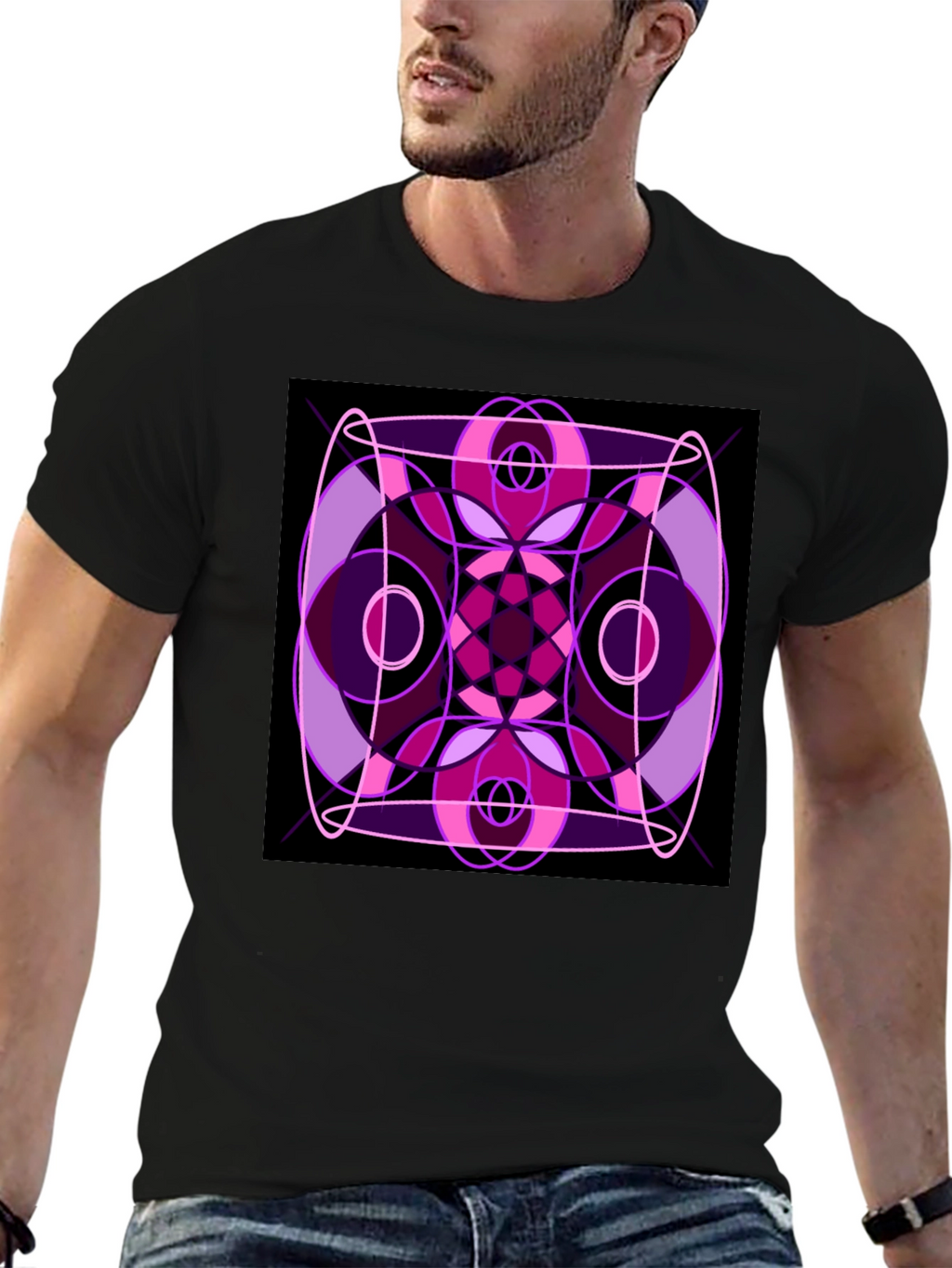 Abstract Geometric Design Black T-Shirt