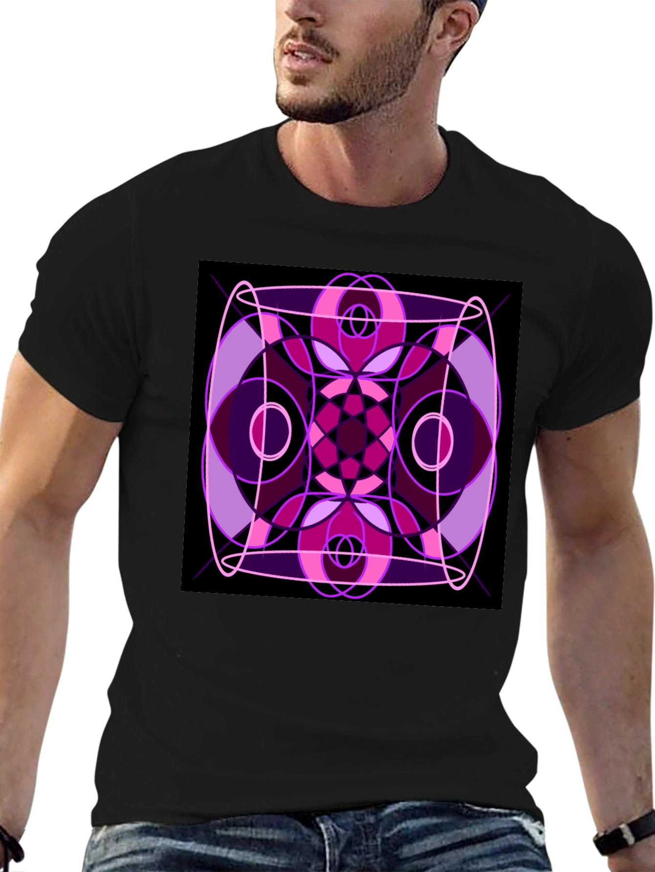 Abstract Geometric Design Black T-Shirt