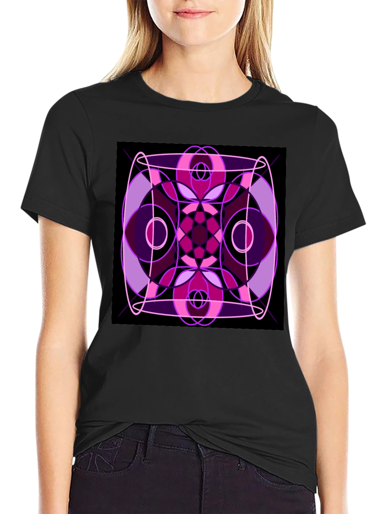 Abstract Geometric Design Black T-Shirt