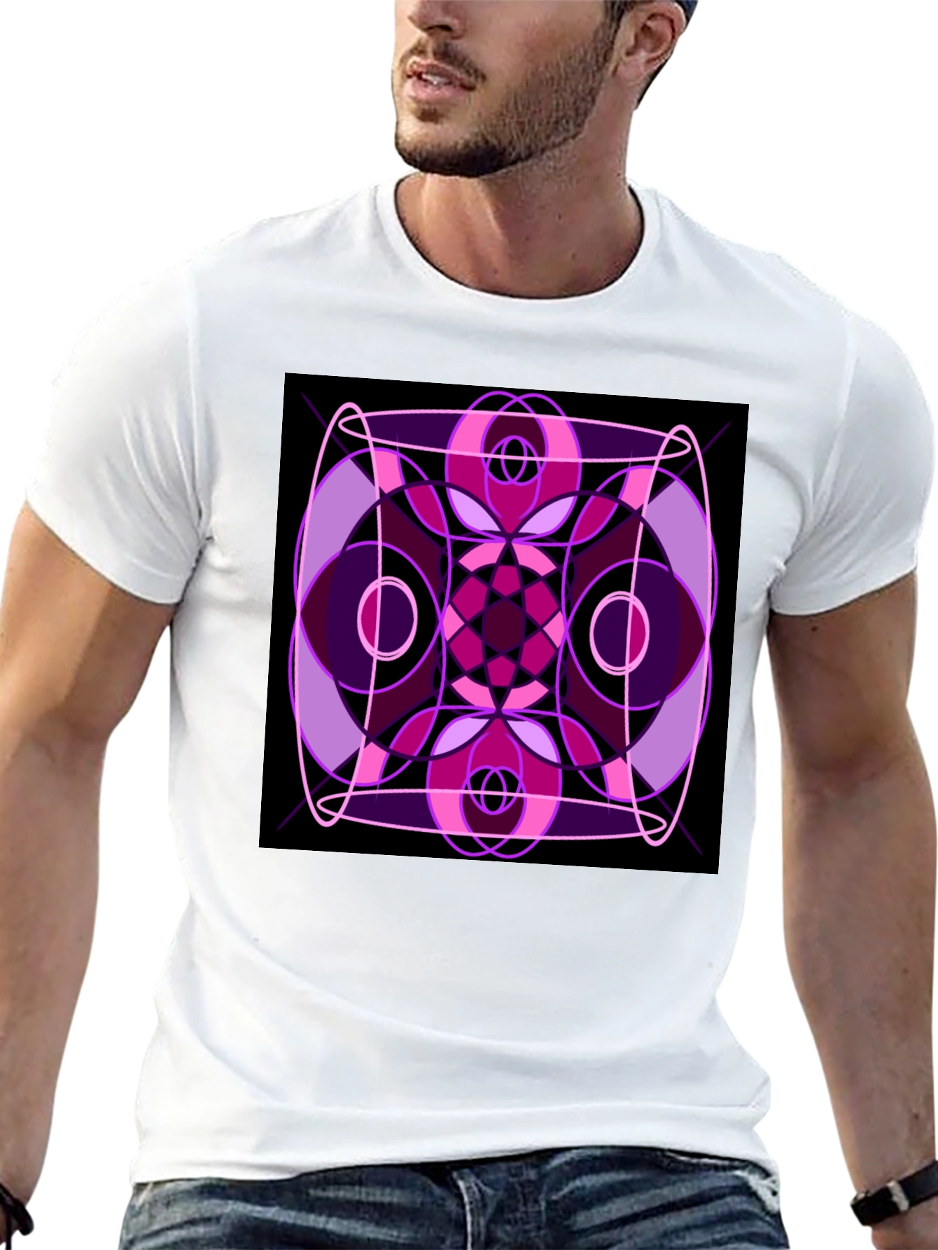 Abstract Geometric Design Black T-Shirt
