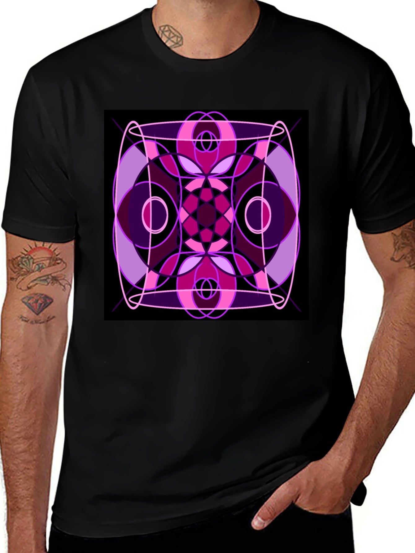 Abstract Geometric Design Black T-Shirt