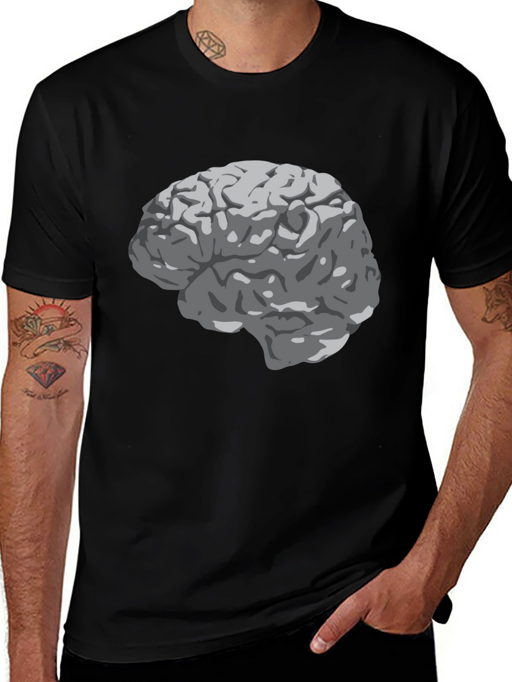 Brain Graphic Print Black T-Shirt