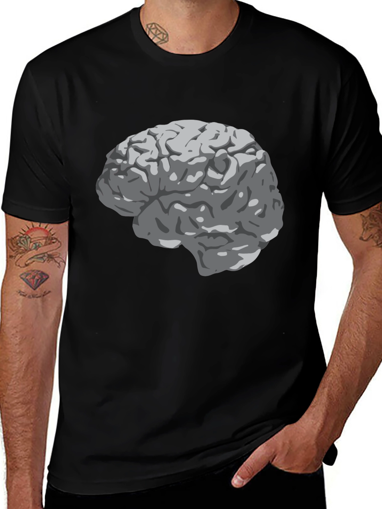 Brain Graphic Print Black T-Shirt