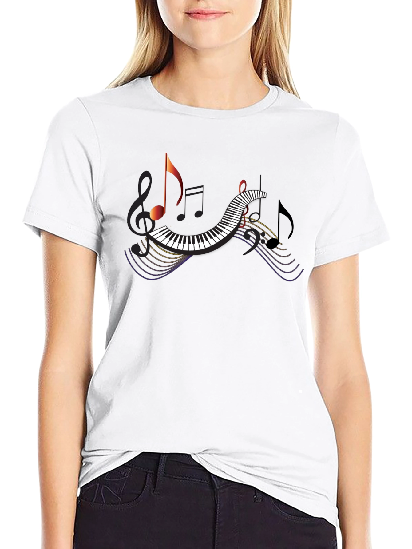 Musical Note Piano T-Shirt - Black