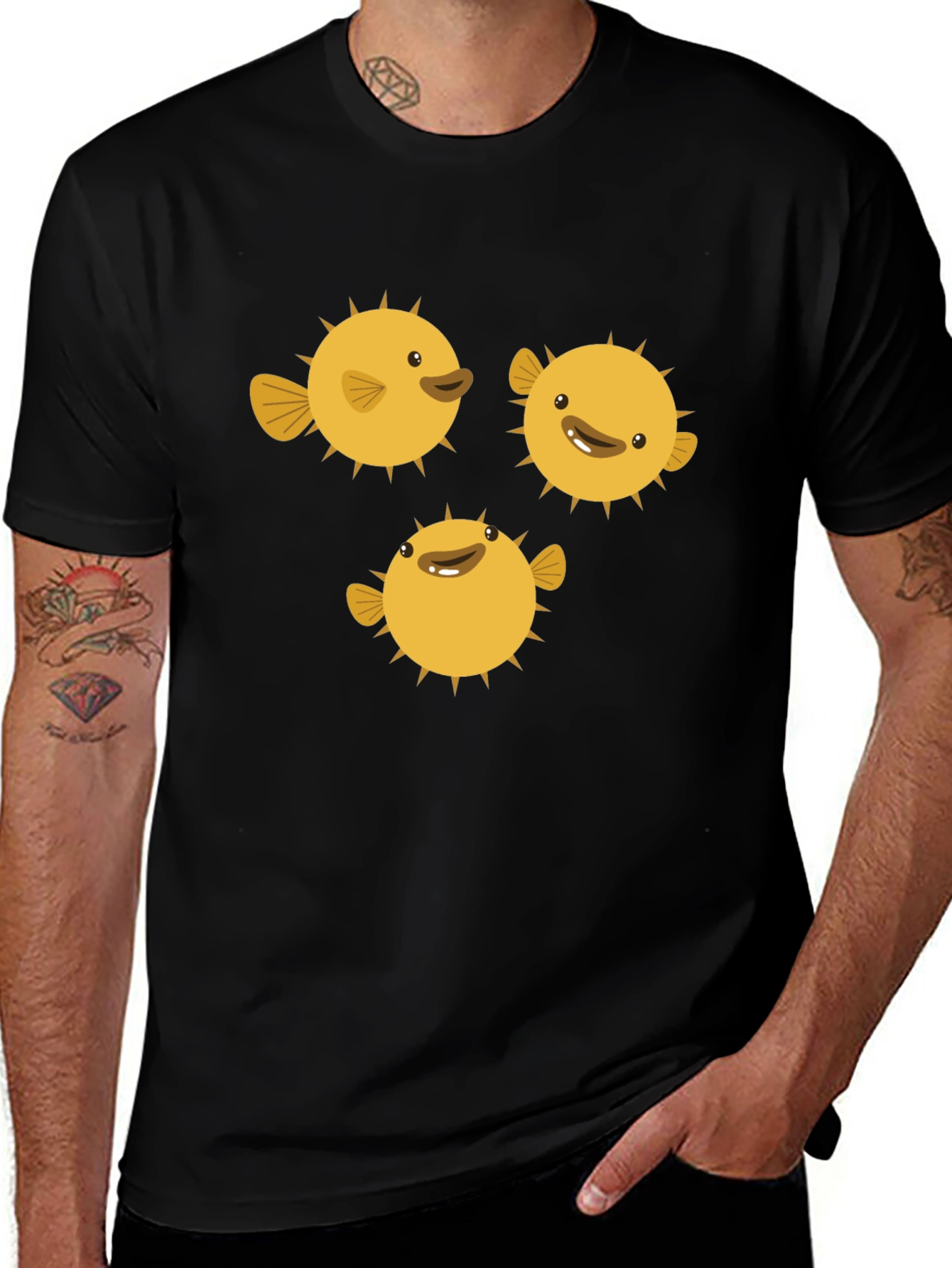 Puffer Fish Graphic Tee - Black Cotton T-Shirt