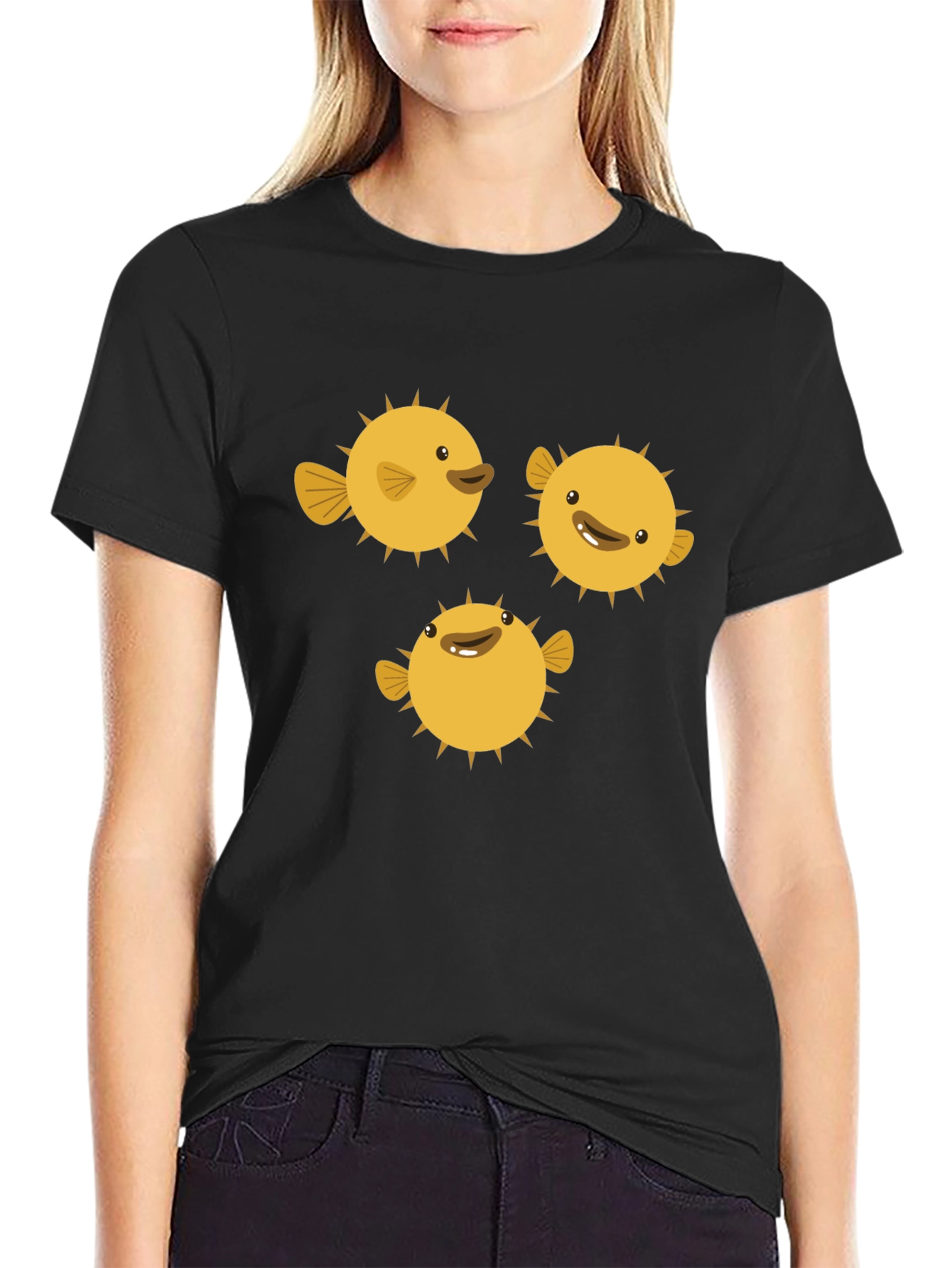 Puffer Fish Graphic Tee - Black Cotton T-Shirt