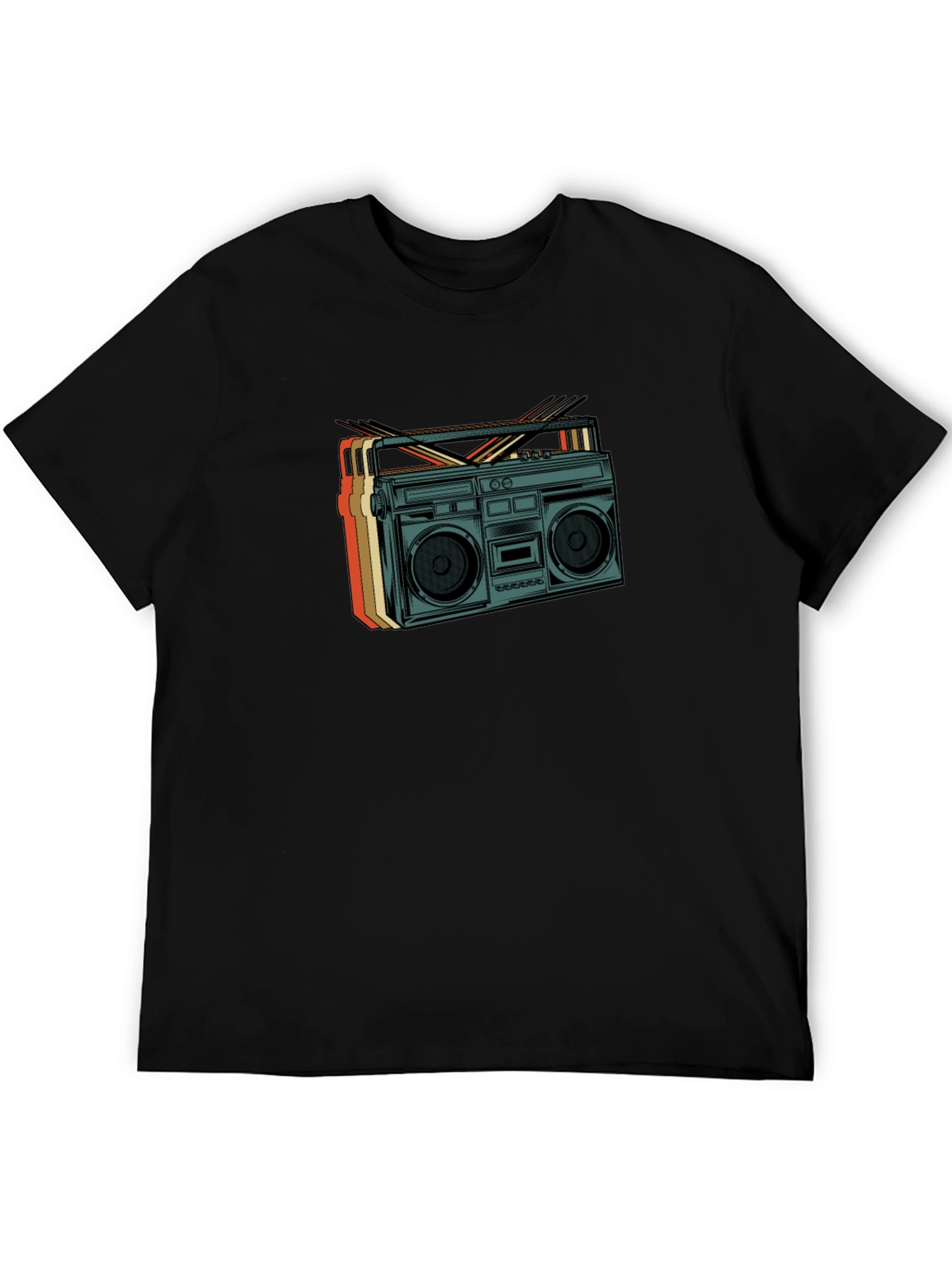 Retro Boombox Graphic Tee - Vintage Style Black T-Shirt