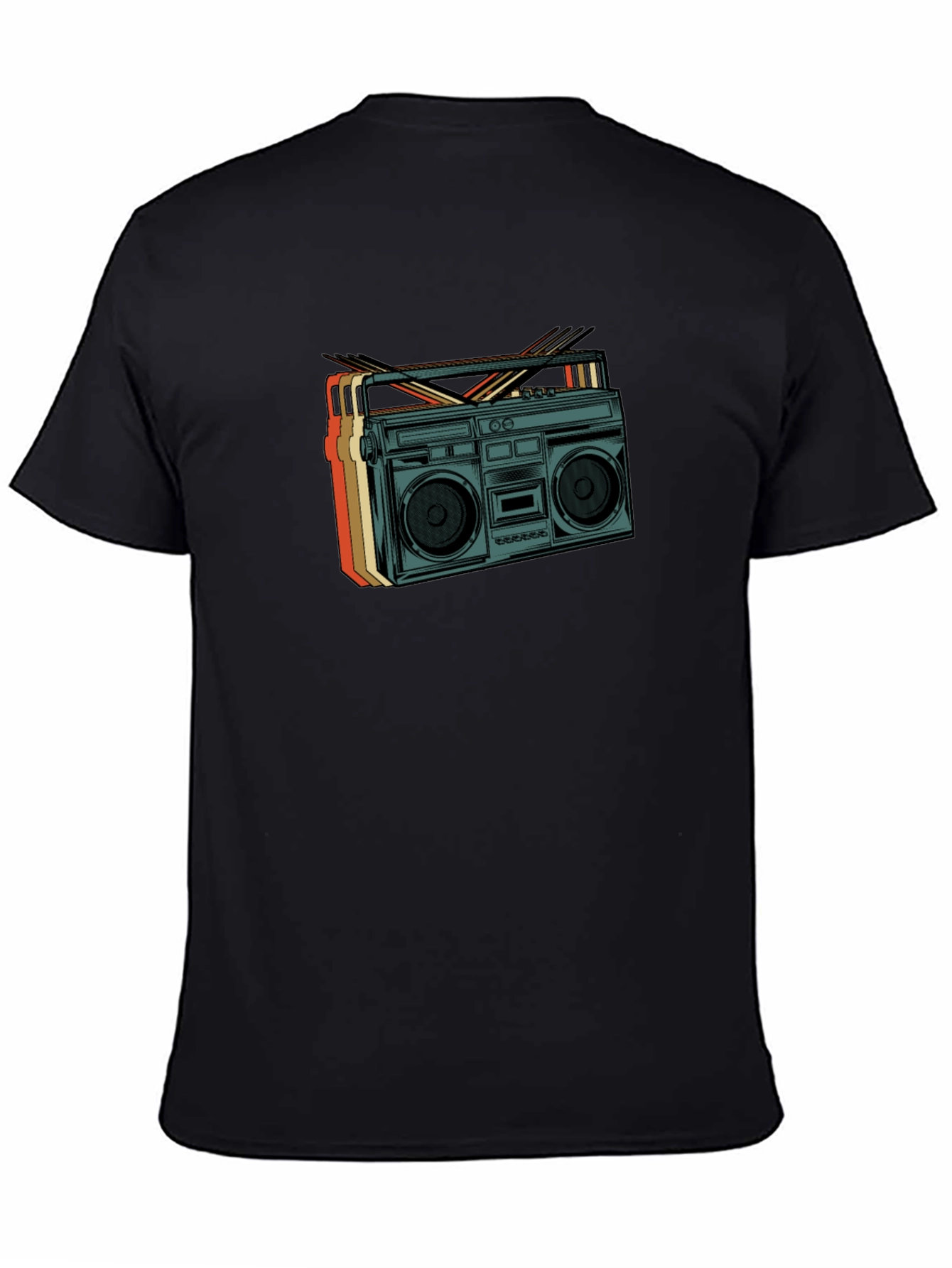 Retro Boombox Graphic Tee - Vintage Style Black T-Shirt