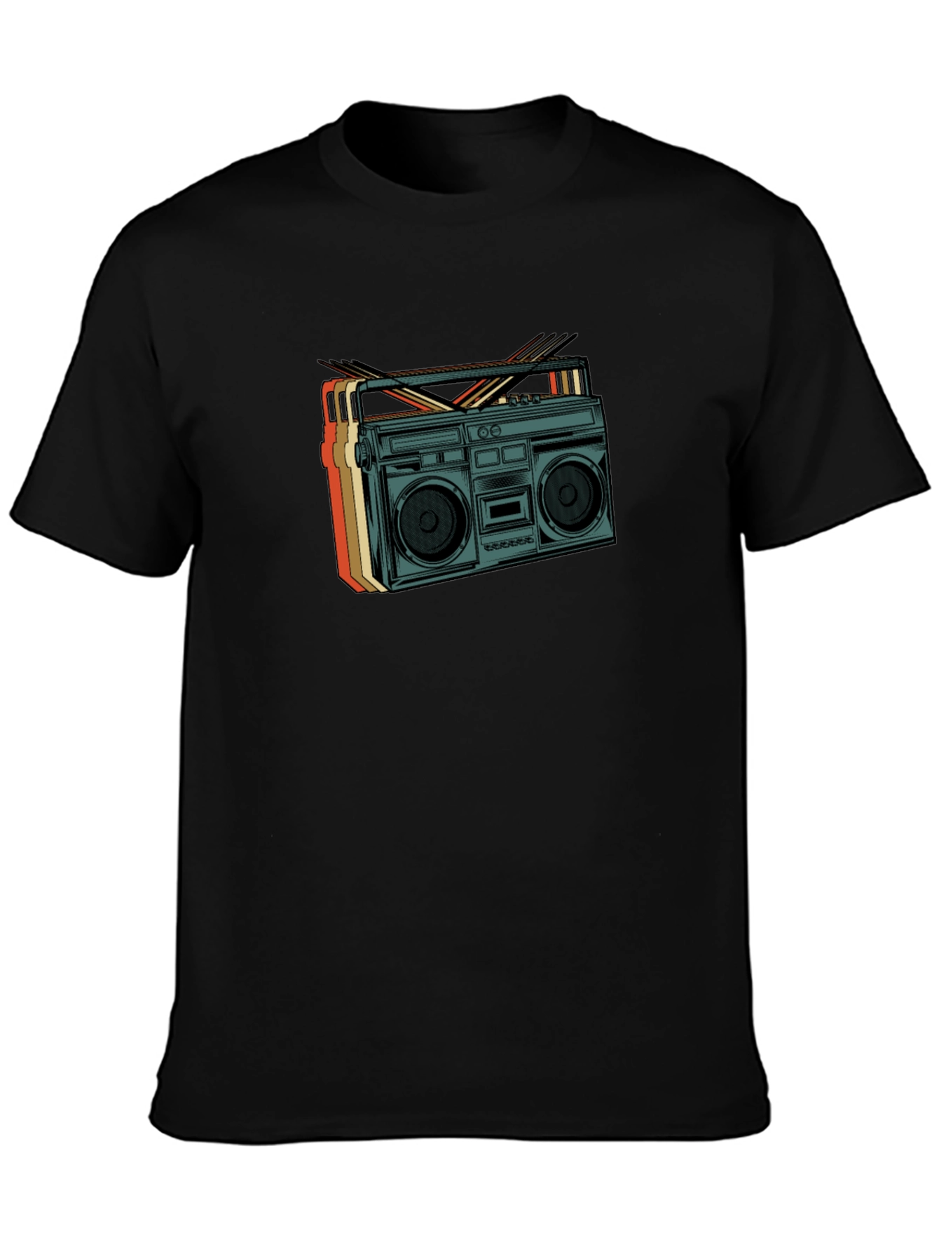 Retro Boombox Graphic Tee - Vintage Style Black T-Shirt