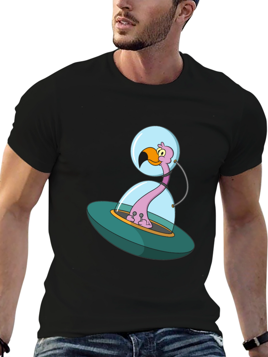 Space Flamingo T-Shirt - Unique Cartoon Design