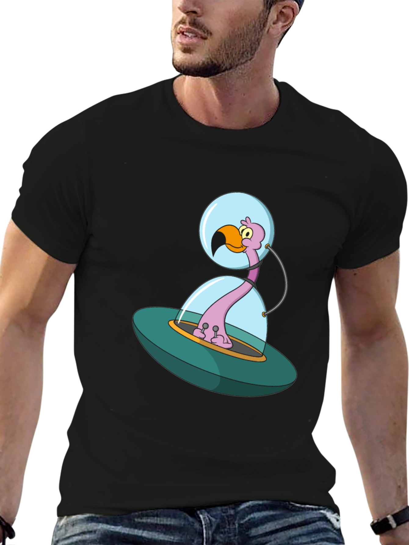 Space Flamingo T-Shirt - Unique Cartoon Design
