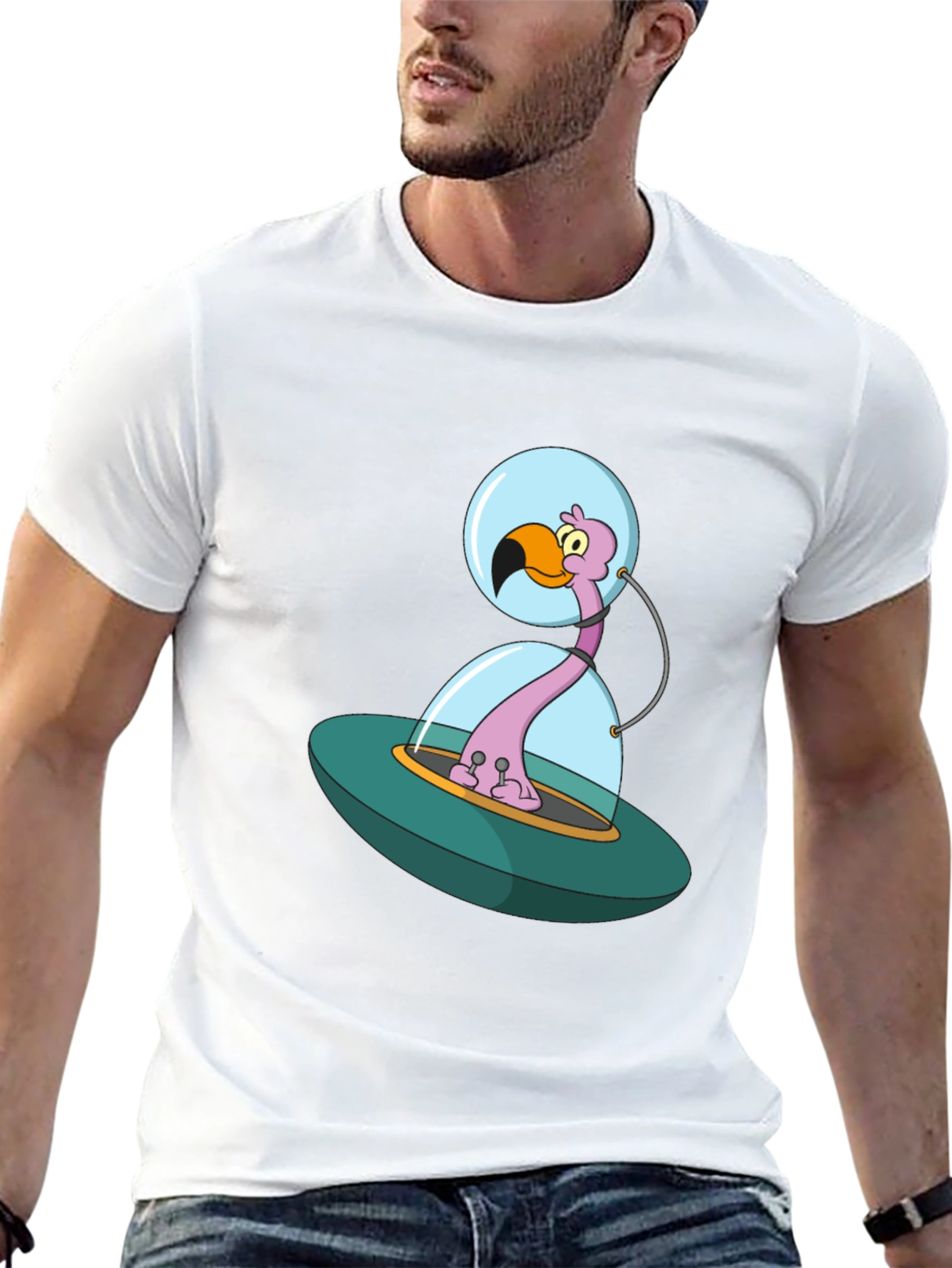 Space Flamingo T-Shirt - Unique Cartoon Design