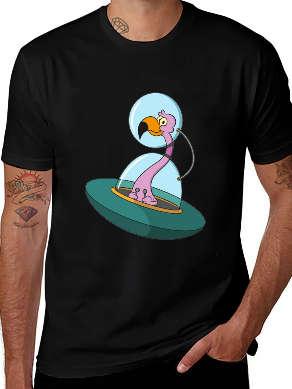 Space Flamingo T-Shirt - Unique Cartoon Design