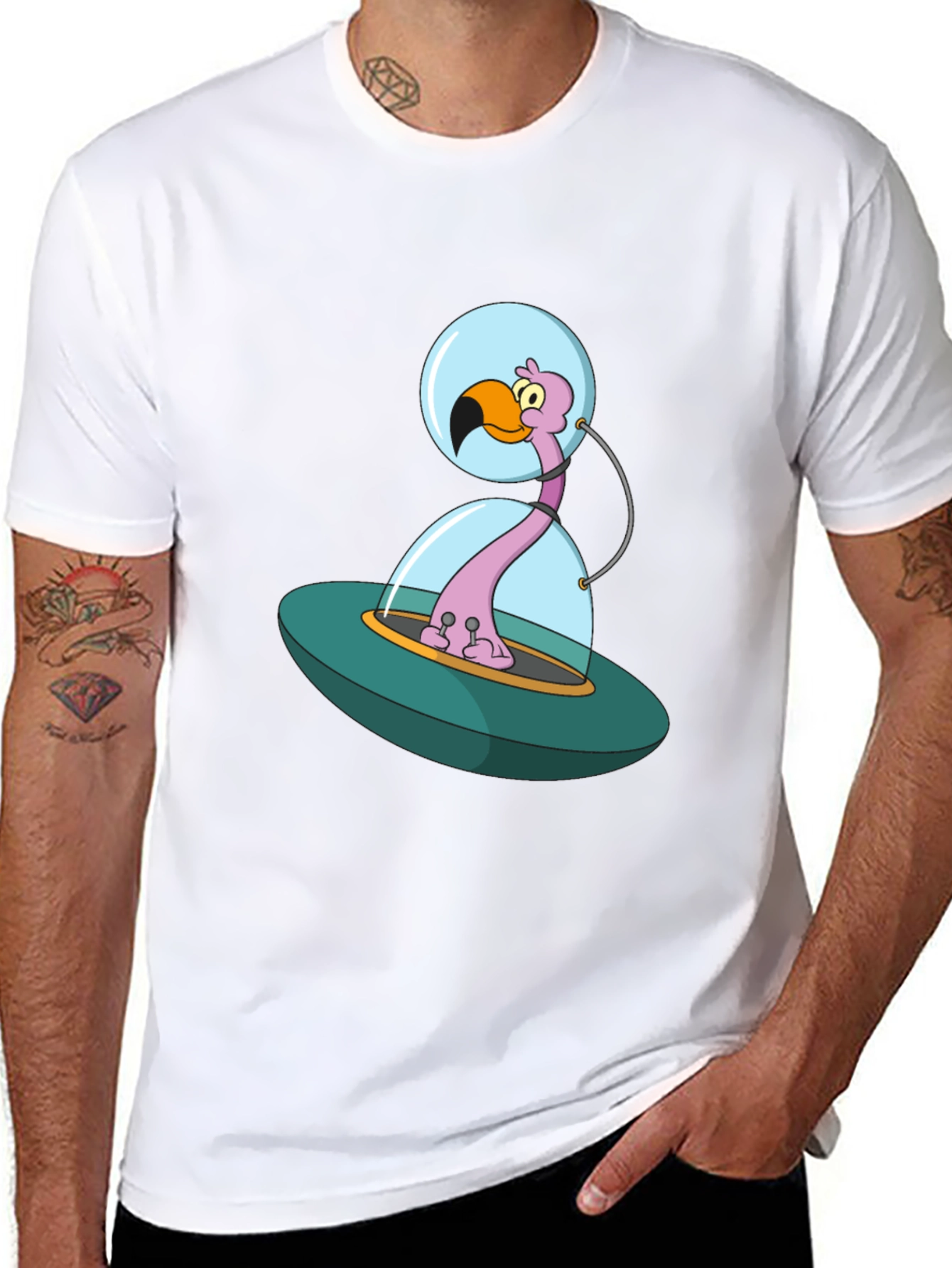 Space Flamingo T-Shirt - Unique Cartoon Design