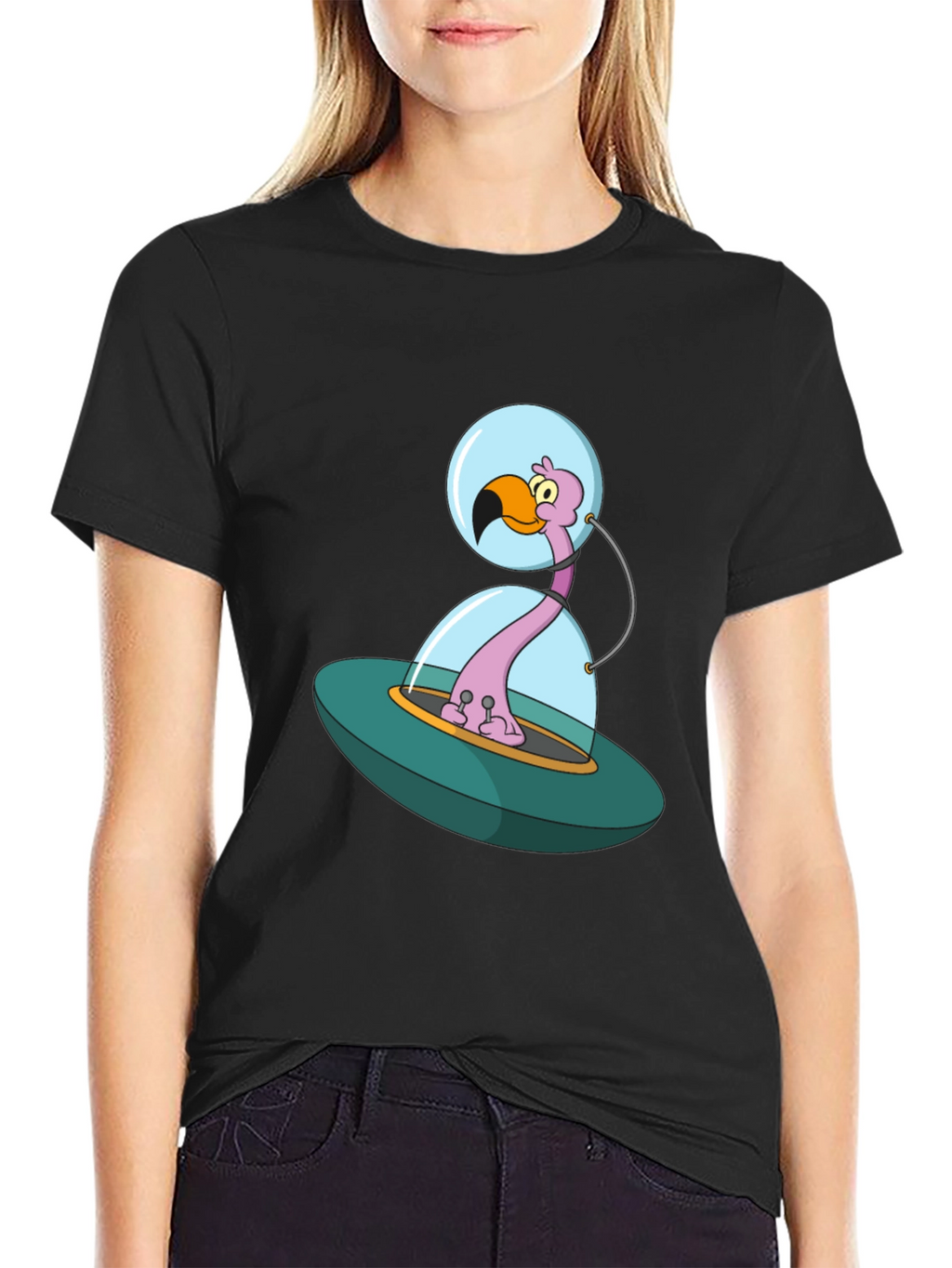Space Flamingo T-Shirt - Unique Cartoon Design