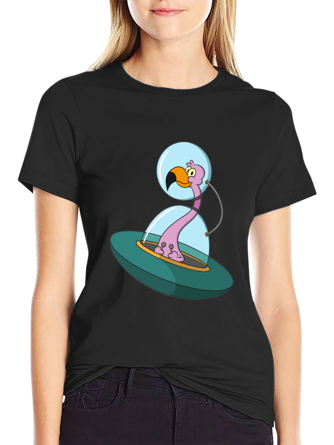 Space Flamingo T-Shirt - Unique Cartoon Design