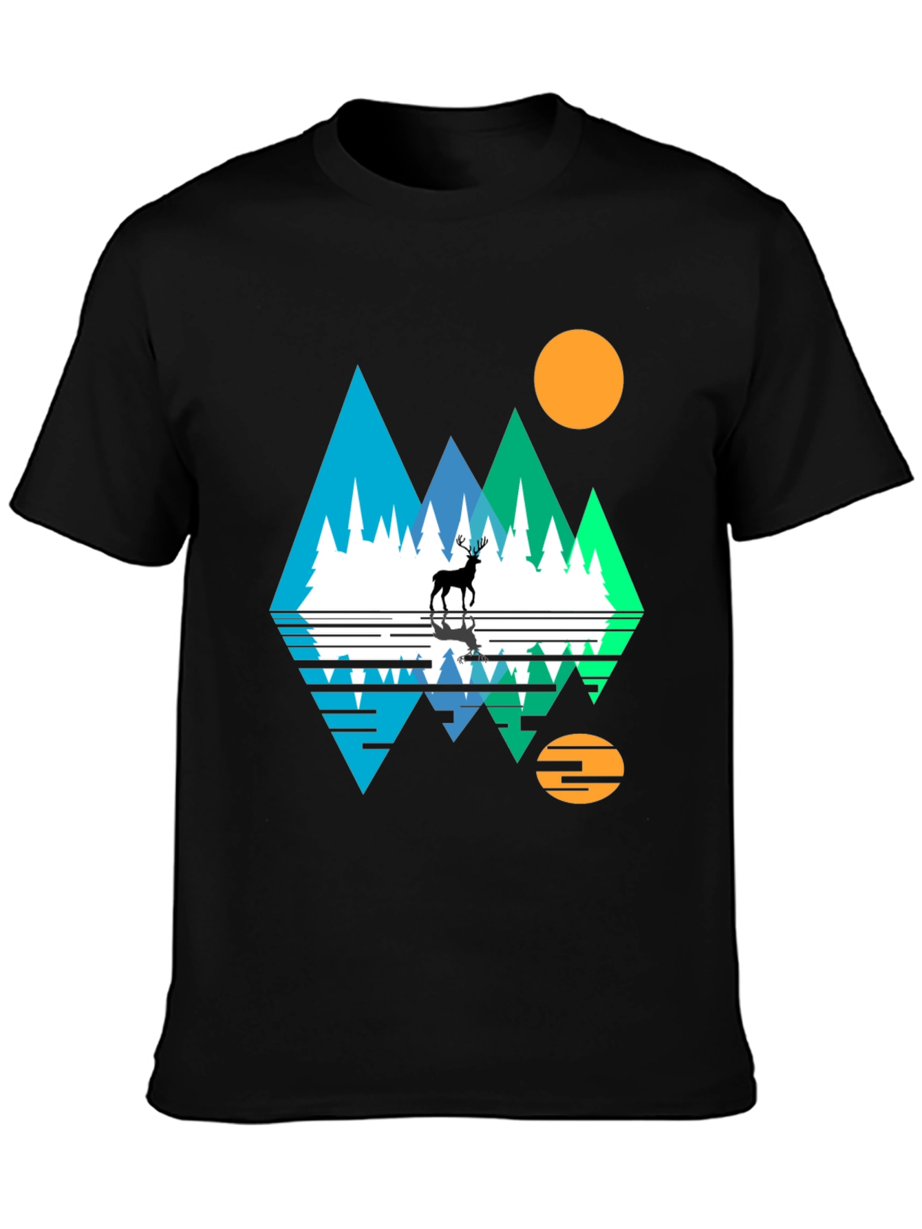 Nature Deer Graphic Tee - Black Cotton Blend