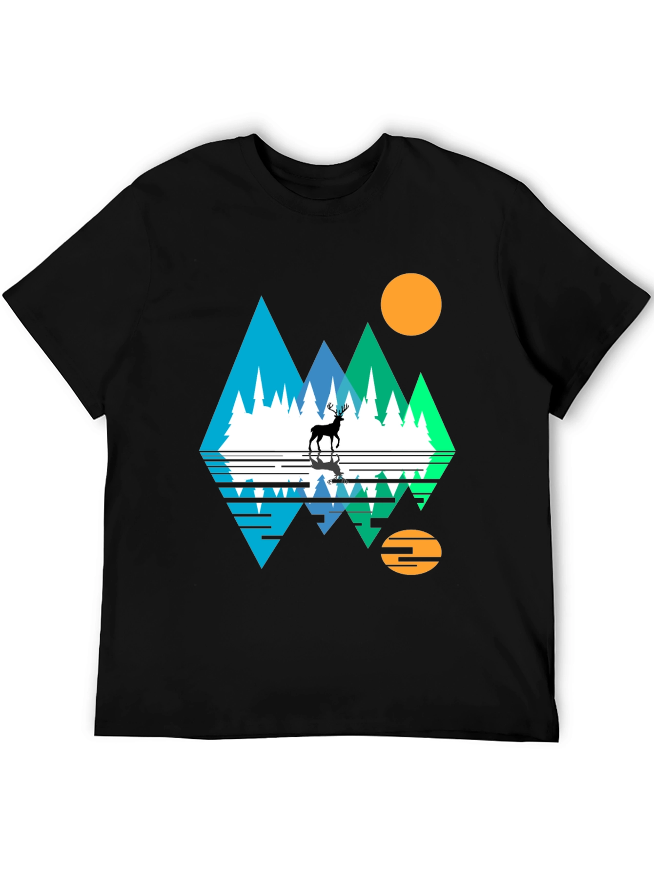 Nature Deer Graphic Tee - Black Cotton Blend