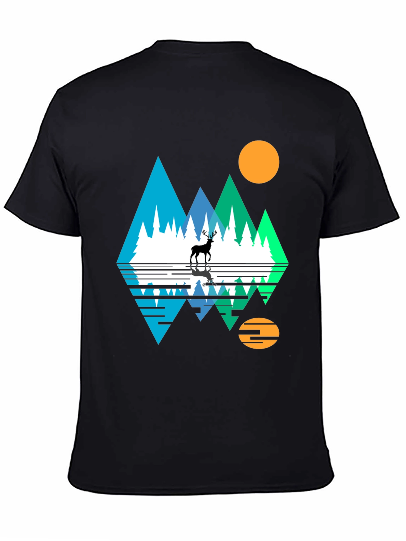 Nature Deer Graphic Tee - Black Cotton Blend