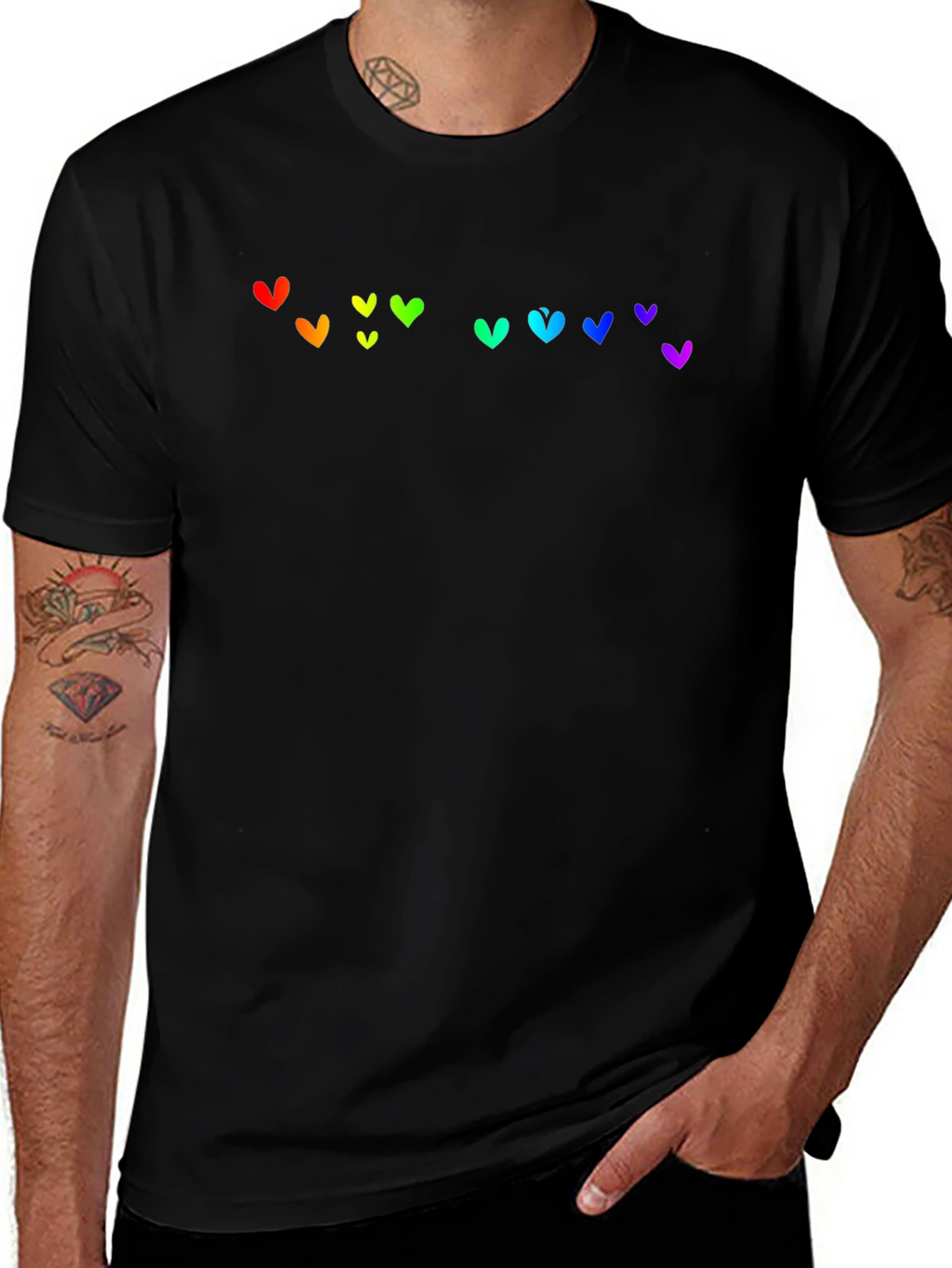 Rainbow Heart Graphic Black T-Shirt
