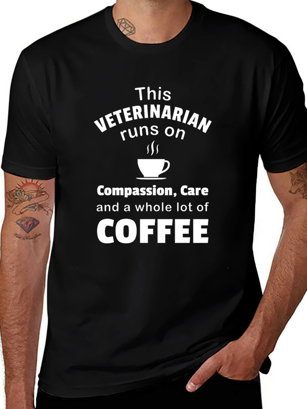 Veterinarian Runs on Coffee Black T-Shirt