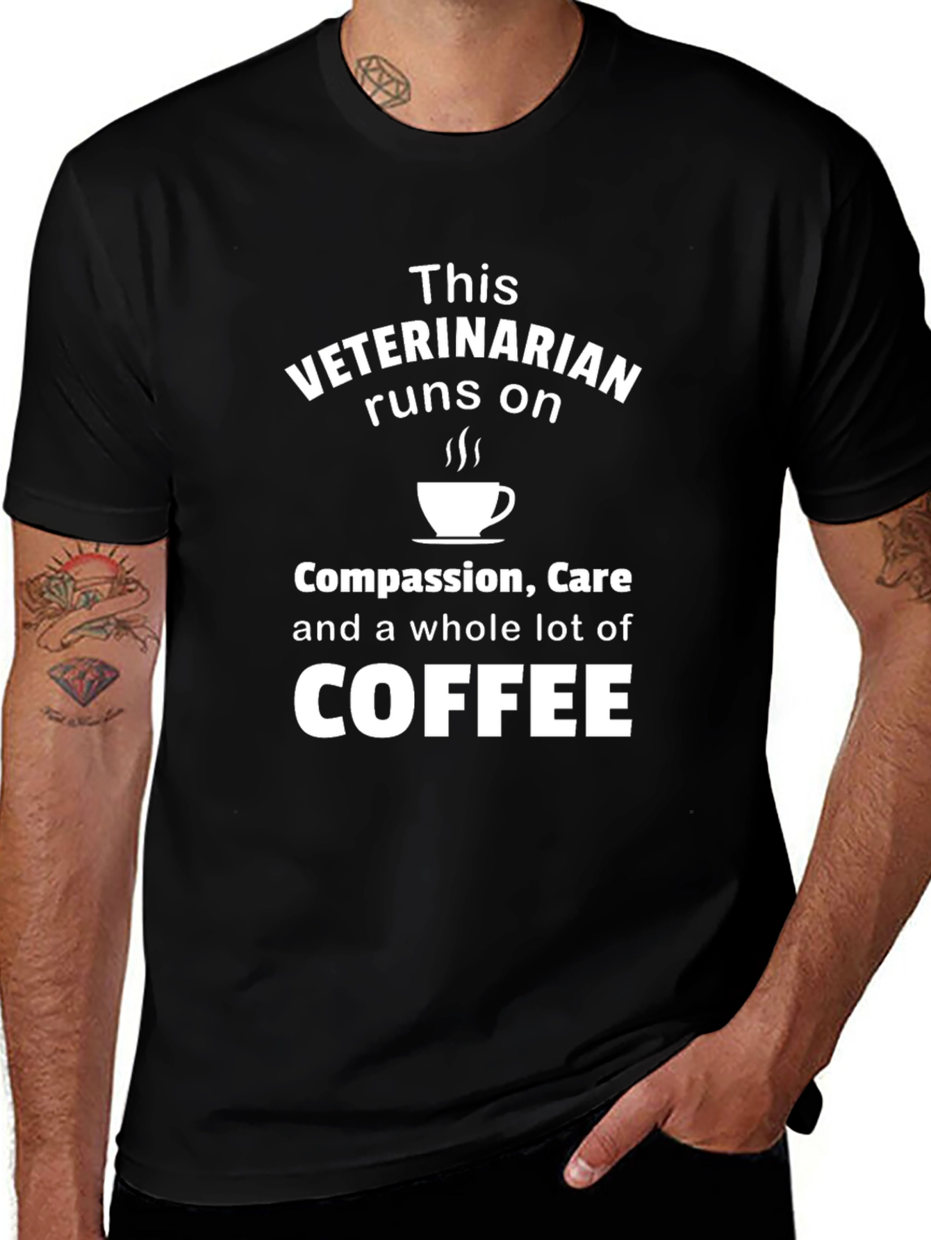 Veterinarian Runs on Coffee Black T-Shirt
