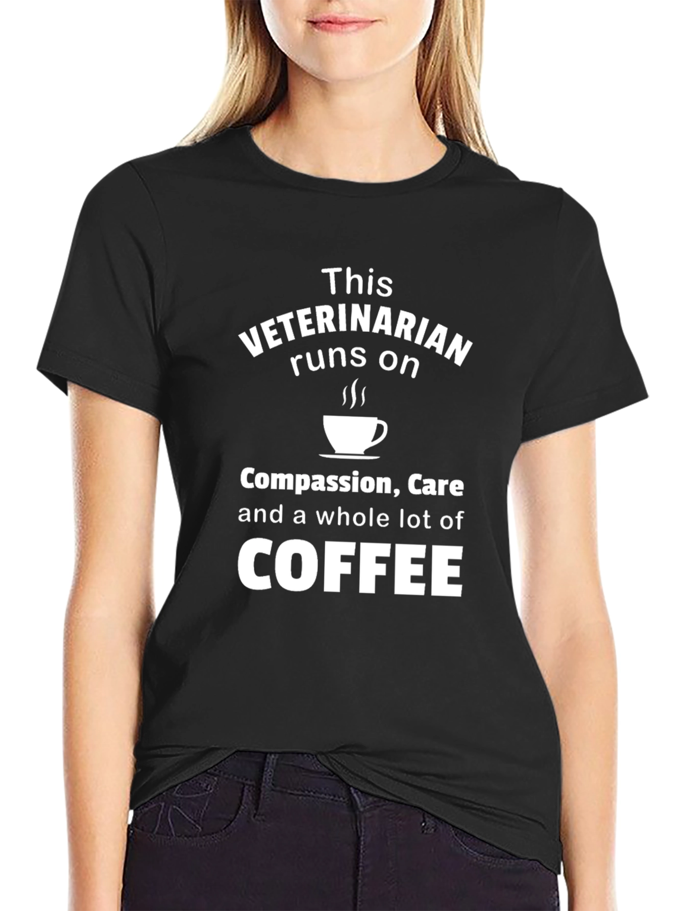 Veterinarian Runs on Coffee Black T-Shirt