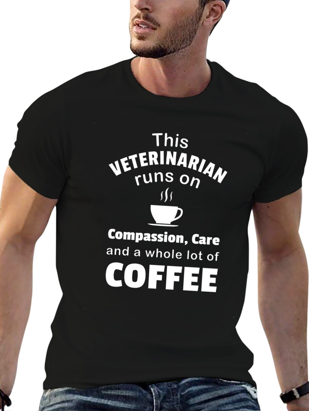 Veterinarian Runs on Coffee Black T-Shirt