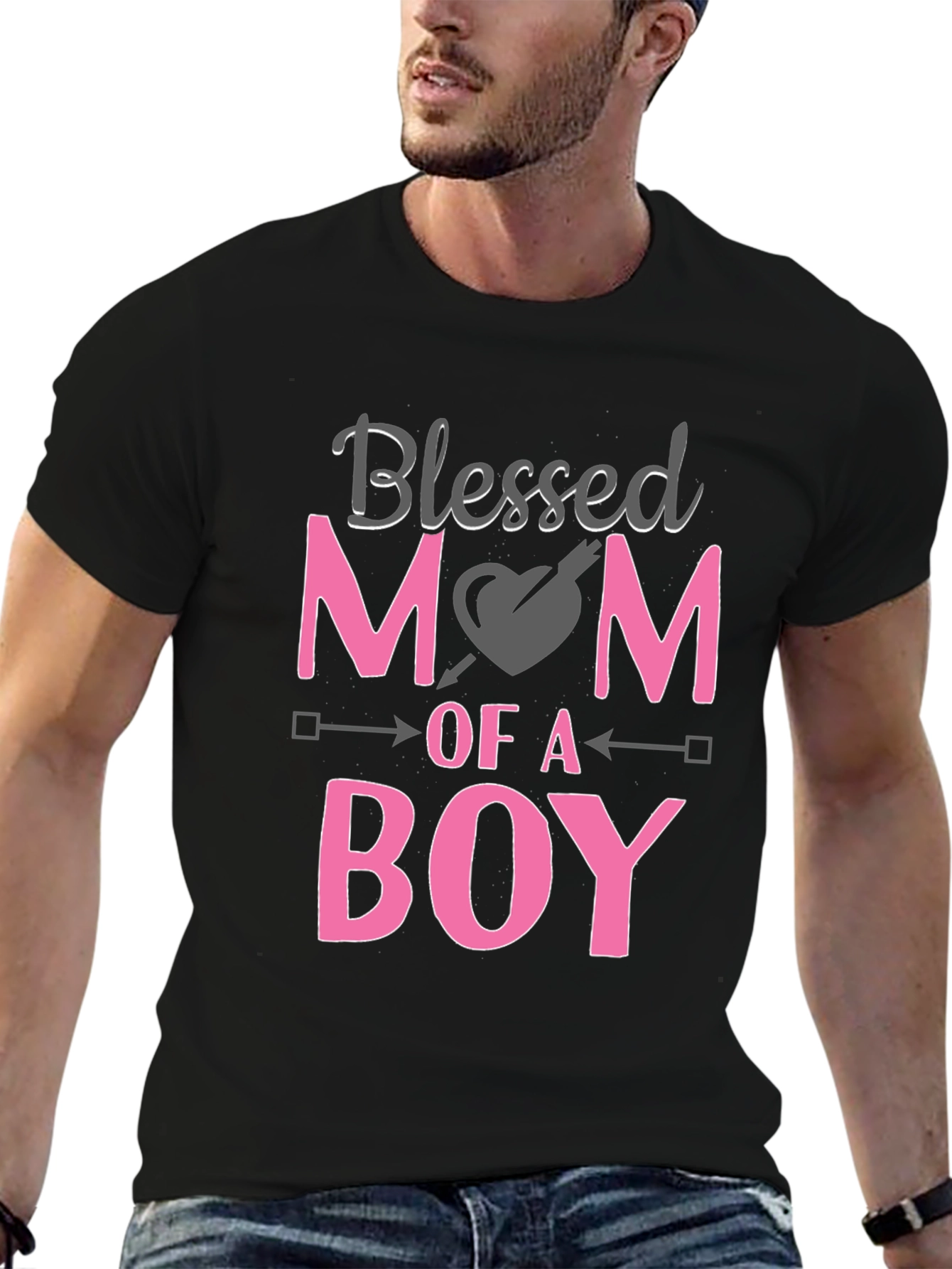 Blessed Mom of a Boy Black T-Shirt