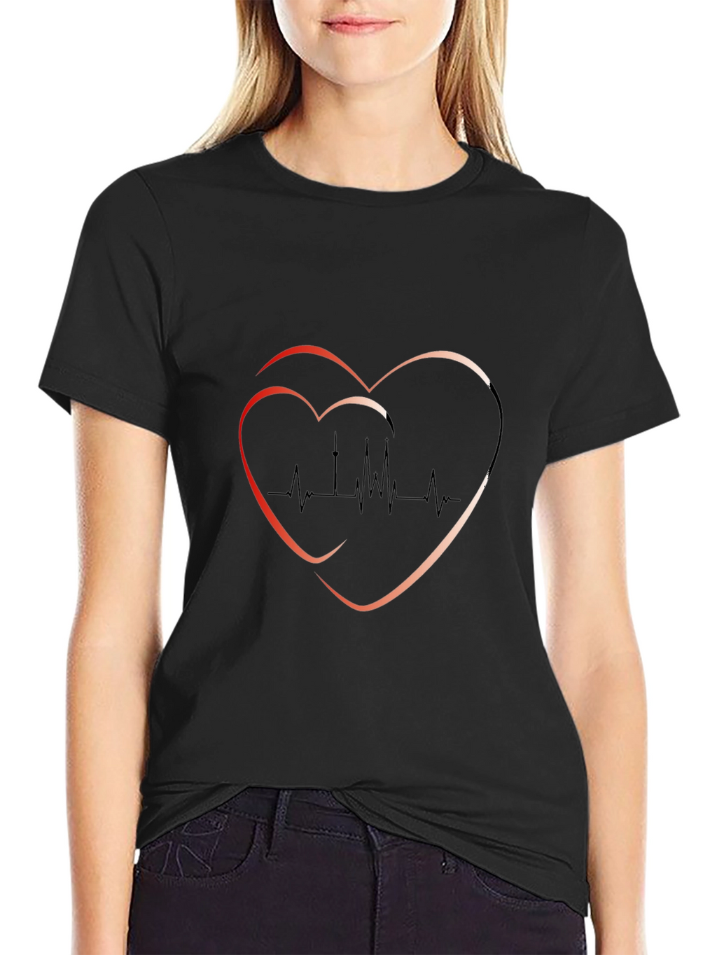 Heartbeat Graphic Tee - Trendy Black T-Shirt