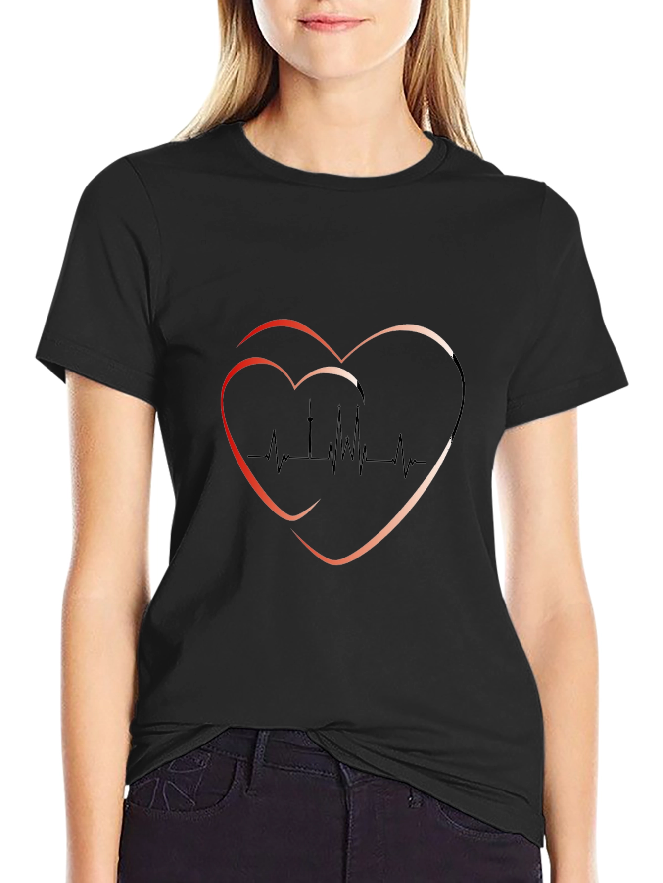 Heartbeat Graphic Tee - Trendy Black T-Shirt